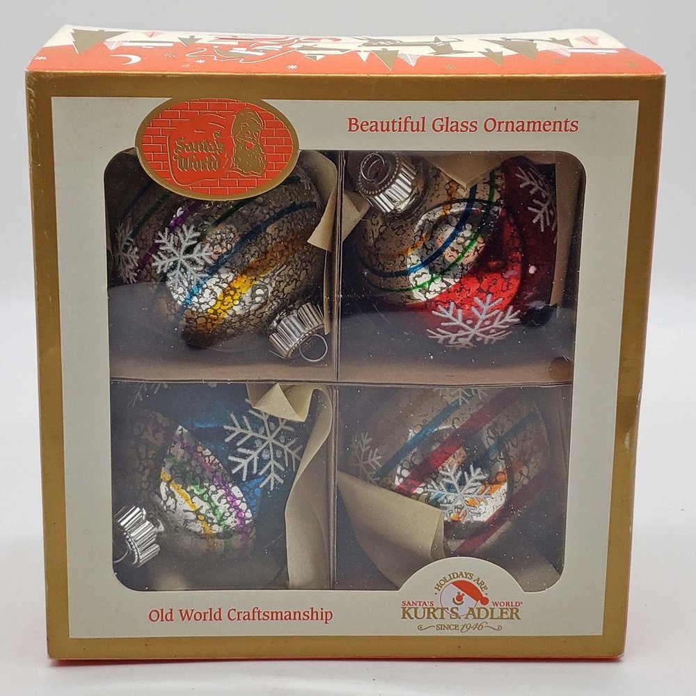 Vintage Style Kurt Adler Set Of 4 Glass Multicolored Ornaments Santa's Old World - Picture 4 of 5